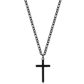 Cross Necklace for Boys Black Figaro Stainless Steel Cross Necklace Plain Christian Cross Pendant Necklace Simple Faith Jewelry Gift for Men Women 24"