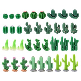 Lyreh 36 Pcs Mini Resin Cactus, Miniature Resin Cactus Figurines 12 Styles Cute Small Artificial Green Cactus Succulent Plants for Garden Flower Pot Bonsai Tiny Micro Landscape Decors