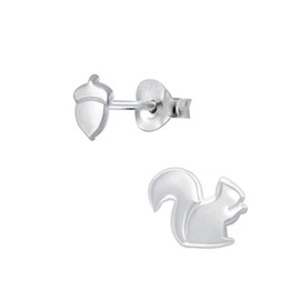 925 Silver Sterling Squirrel and Acorn Stud Earrings by Offbeat Fine Jewellery Co. Mismatched Asymmetric