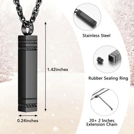 SOITIS Bar Necklace for Ashes Cremation Jewelry Memorial Urn Necklace for Ashes, Stainless Steel Black Funeral Pendant - Cube Necklace for Women Men, Great Gifts