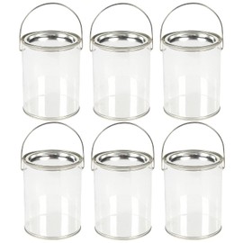 Clear Paint Can Containers with Metal Lids (Set of 6 Plastic Buckets) Great for Party Favors, Decor and DIY Projects