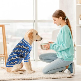 On The Roll,Dynamic Letter Patterned Dog Sweater,Pet Sweaters for Dogs,Dog Cardigan,Knitted Pet Clothing,Pet Clothes,Suitable for All Seasons and Types of Dogs,(Blue L)