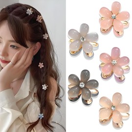 Paquete De 5 Mini Pinzas Para El Cabello Con Forma De Flor, Pequeñas Pinzas Para El Cabello Trenzado Con Diamantes De Imitación, Horquillas Metálicas Pequeñas De 2 Cm Para Cabello Fino/Corto,