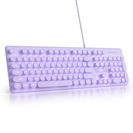SbocKeeb Full Size Typewriter Keyboard,105-Key Retro Punk Round keycap with LED White Backlight, Quiet Membrane Keyboard Wired USB, Compatible with PC/Mac/Laptop/Computer Keyboard(Purple)
