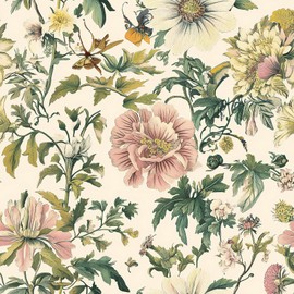 Froluya Vintage Floral Peel and Stick Wallpaper 16.9in x196.8in Boho Peony Self Adhesive Removable Wallpaper Peel and Stick Floral Contact Paper for Bathroom Waterproof Decorative Vinyl