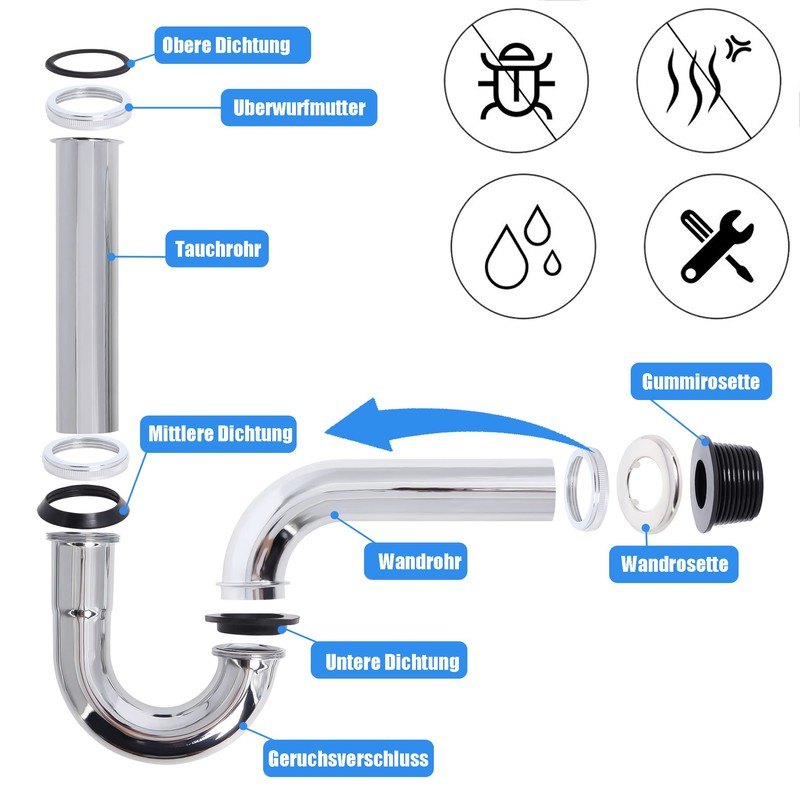 Universal Siphon Extra Long 200 mm Immersion Pipe: Syphon Bathroom