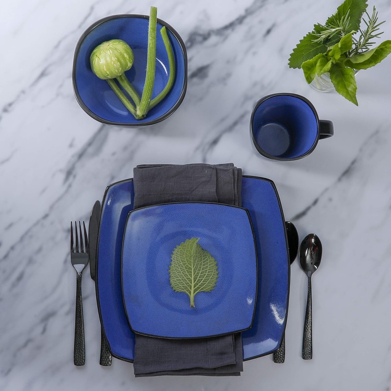 Gibson Elite Soho Lounge Square Reactive Glaze Stoneware Dinnerware Set,