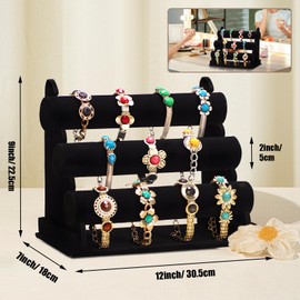 Joyseedi Removable Bracelet Holder, 3 Tier Velvet Jewellery Stand, Bracelet Stand, Black, Multifunctional Jewellery Storage for Bracelets, Jewellery Holder Display for Watches Bracelets, Long 30.5 cm