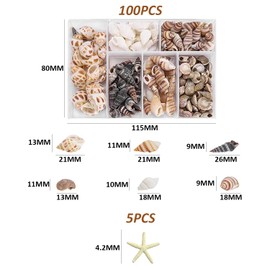 KVBUCC 105 Seashell Decorations, Spiral Shells, Starfish Decorations, Fish Tank and Vase Fillers, Craft Decorations, Furniture Decorations, DIY Decorations, Suitable for Beach Theme Parties