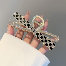 Lattice Ribbon Hair Clip, Hair Clip, Large, Firmly Curled, Hair Clip, Large Barrette, Stylish, Adult, Korean Style, Solid, Hair Accessory, Simple, Simple, Strong, Adult, Stylish, Commuting to Work or