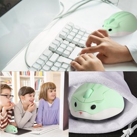 Wireless Mouse, Cute Mouse in Hamster Shape, 1200 DPI Low Noise Optical Mouse with 2.4G USB Receiver, Quiet Wireless Portable Mouse, Suitable for PC/Mac/Laptop, Gift for Kids and Girls (Green)