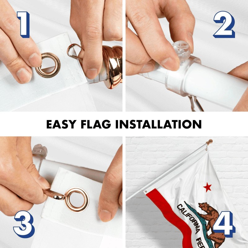 G128 5 Feet Tangle Free Spinning Flagpole (White) California Flag