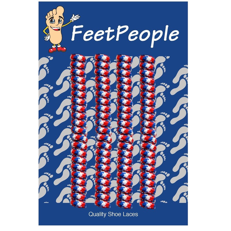 FeetPeople Curly (or Twister No-Tie) Shoelaces, White/Red/Blue, 2 Pair