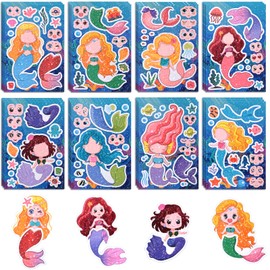 24 PCS 8.27’’×5.9’’ Make a Face Stickers for Kids Toddlers, Make Your Own Mix and Match Mermaid Stickers Sheets for Girls Crafts Activities, Birthday Gifts, Goodie Bags Stuffers