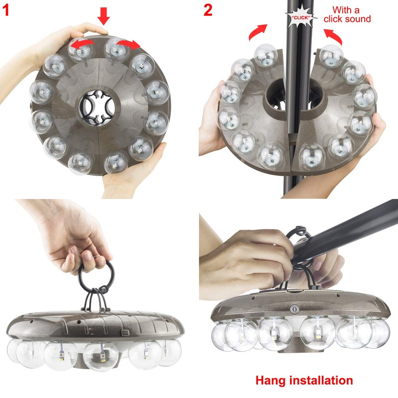 HONWELL Patio Umbrella Light, 3xD Battery Operated Umbrella Pole Light