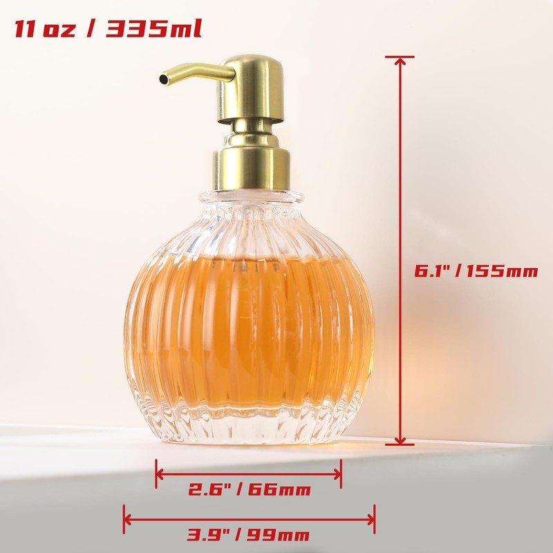 Ximlike Round Bathroom Soap Dispenser Gold Pump, Glass Bottle with