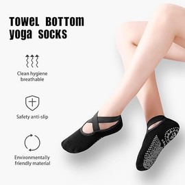 AIVORO 3 Pairs of Yoga Socks, Pilates Socks, Yoga Socks with Cross Straps, Yoga Socks Women 35-38/39-42, Non-Slip Socks Women Are Suitable for Yoga, Dance Socks and Fitness (Black/Grey/Pink), Black,