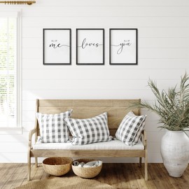 Set of 3 Framed Farmhouse All of Me Loves All of You Sign 11x14” Above Bed Wall Decor for Bedroom Decor Wall Art Wood Signs (11x14", Black)