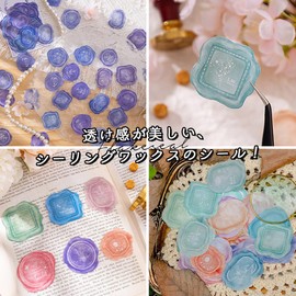 moin moin 2308sl253 Stickers, Set of 90 Wax Stamps, Sealing Wax, Translucent PET,Watercolor, Pastel Colors, Beautiful, Light Colors, Blue, Green, Stickers, Realistic Closure