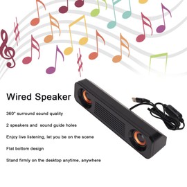 Computer Speakers, Laptop Wired Speaker HiFi Stereo Subwoofer 3.5mm Aux-in & USB Powered Portable Desktop Long Speaker for TV Computer Tablets PC
