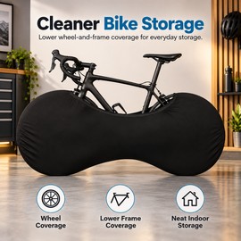 Bicycle Storage Cover for Indoor Protection – Black Wheel & Frame Dust Cover for MTB and Road Bikes During Storage