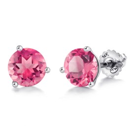 Gem Stone King 14K White Gold Martini Earrings | 3 Prong Screw Back Stud Earrings For Women Men | Round 6MM | Gemstone Birthstone | White Gold Earrings For Women Men