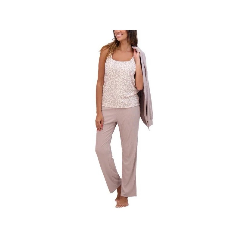 Live2Lounge Womens Tan Pajamas Lounge Set 3-Piece Moisture-Wicki
