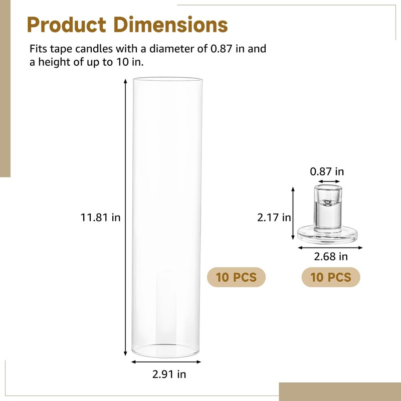 10 Sets Glass Hurricane Candle Holders - Crystal Clear Tape