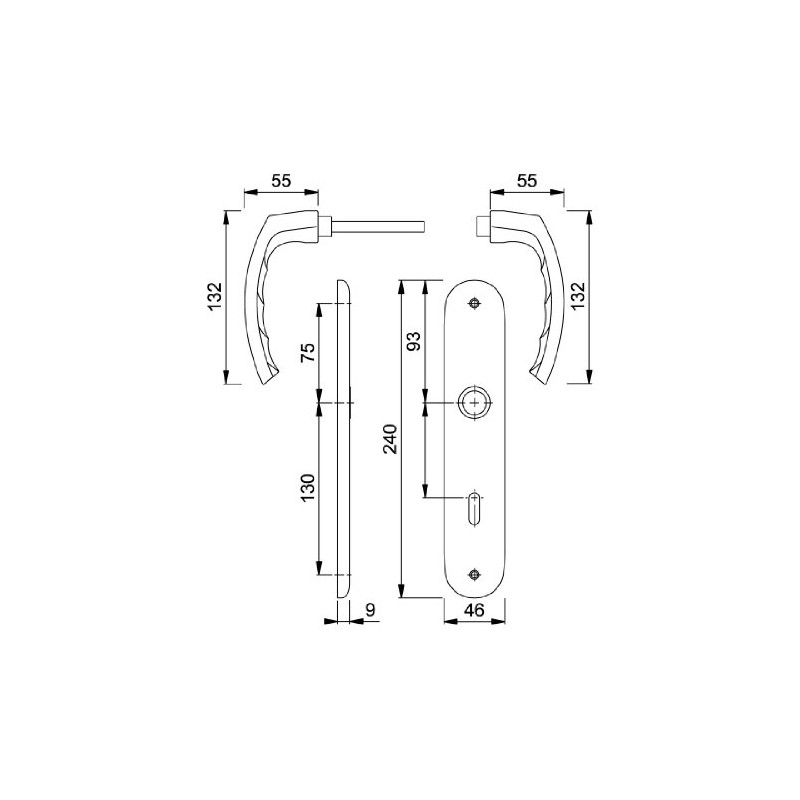 Hoppe Luxembourg Door Handle (Long Plate) Natural Aluminium for Indoor