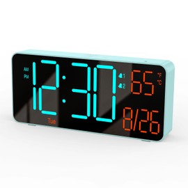 KOSUMOSU Alarm Clock for Bedroom, 6.7in Small Digital Clock, Auto Dimming, Room Temperature, Day of The Week, Date, Alarm Clocks for Living Room, Desk Clocks
