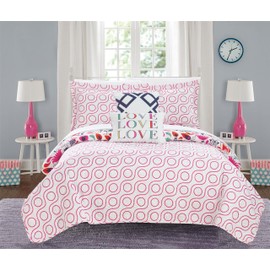 Chic Home Meritt 5 Piece Reversible Quilt Set Colorful Floral Print Design Coverlet Bedding-Decorative Pillows Shams Included Size, Full, Pink