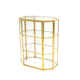 youjinhome Clear Glass Storage Box, Glass Display Case, Three Layer Jewelry Case, Makeup Box, Keepsake Organizer, Multifunctional Display Cabinet for Vanity Decor Home Dresser, Gold ﻿