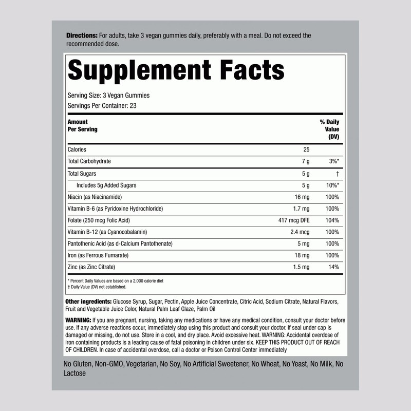 Piping Rock Iron Gummies Supplement | 70 Count | for