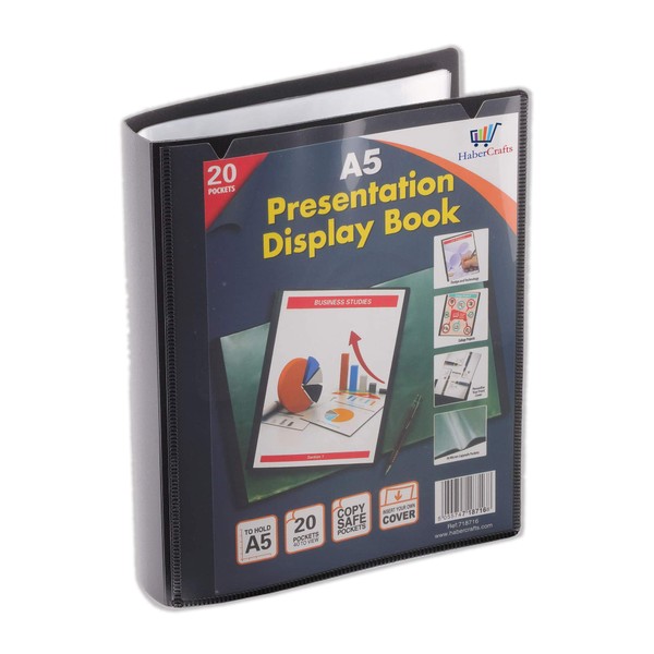 Presentation Display Book Project Folder with Clear Plastic Sleeves Poly Pocket Portfolio Folio (A5 20 Pocket - 40 Views - Pack of 1)