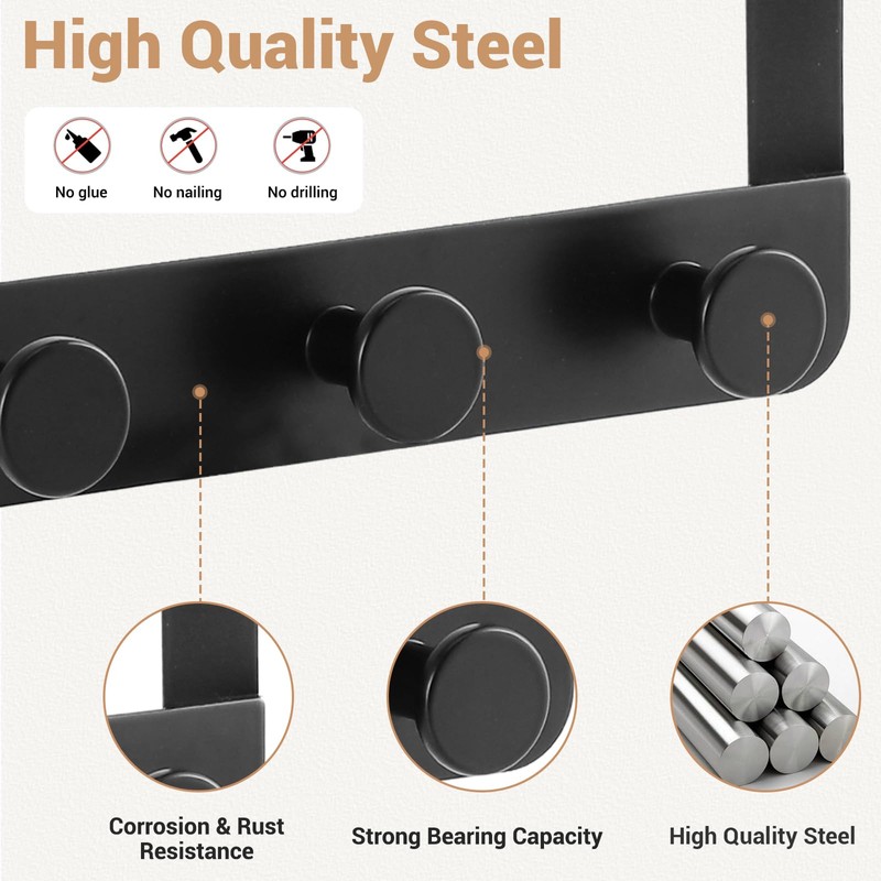 MACOLE Over Door Hook Rack with 4 Hooks, Extra Strong