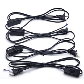 Lamp Cord with Switch Plug, Extension Cords 6 Foot Wiring Stripped Ends Ready for Light Project and Repair Lights Cable-4Pack Black
