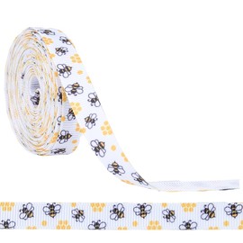 CABODYALS 10 Yards 3/8 Inch Bee Print Ribbon White Yellow Thin Spring Printed Ribbon Polyester Bees Pattern Grosgrain Fabric Ribbons Bulk Roll for Sewing Making Crafts Gift Wrapping Party Decor Supply