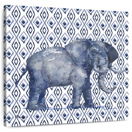 ElephantStock - Mud Cloth Animal I Wall Art - Square Canvas Wall Art - Living Room Wall Decor - Watercolor African Elephant Canvas Art - White And Blue Decor by Paul Brent - 16" x 16"