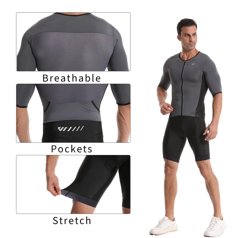 Wulibike Men's Trisuit Short Sleeve Triathlon Suit,Breathable and Quick Drying