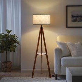 EOEYYOYB Floor Lamps with Shelf, Modern Standing Lamp with 3 Color Temperature Led Bulb, Tall Lamps with Foot Switch for Living Room Bedroom and Office, Juglans Nigra