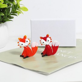 NaneTidy 2PCS Glass Figurine Miniature Fox Sculpture Art Red Orange Glass Fox Statue Figurine Blown Glass Fox Home Table Decor Gifts