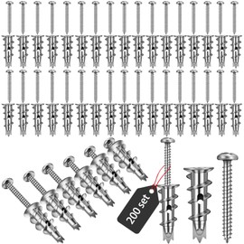 Yaocom 400 Pieces Zinc Self Drilling Drywall Anchors with Screws Kit, Heavy Duty Metal Wall Anchors and #8 x 1-1/4'' Screws (200 Anchors+200 Screws) Includes
