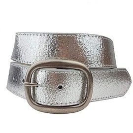 Axesoria Rare Metallic Vintage Crack Leather Belt (M, Silver(oval Buckle))