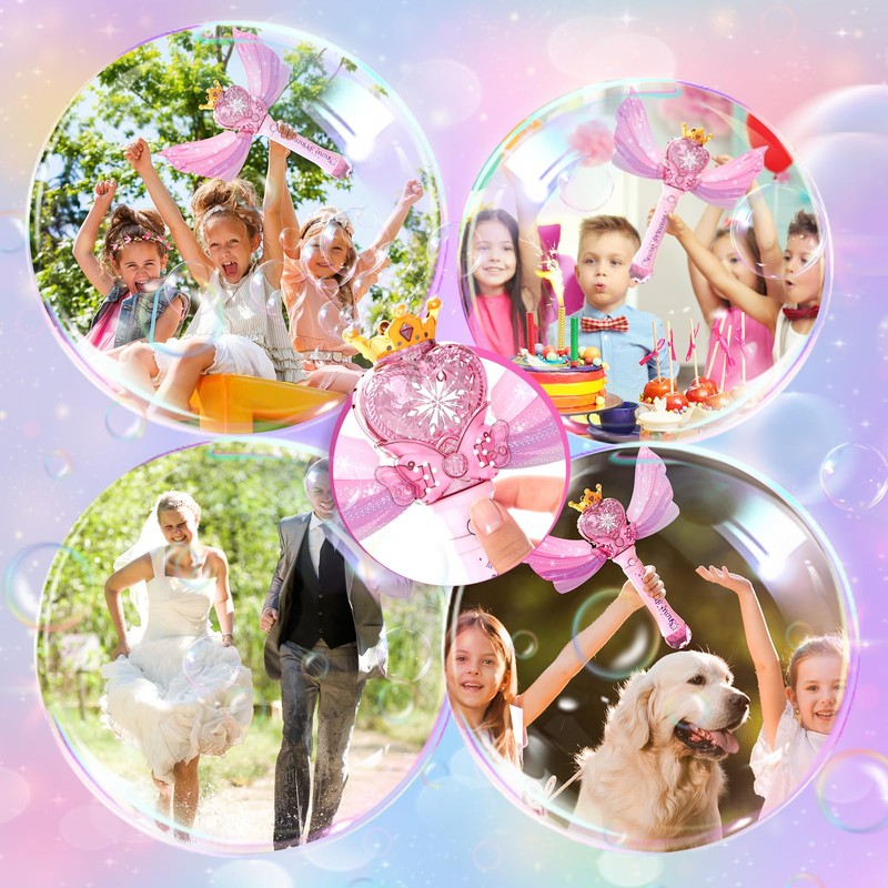 Reenovan Bubble Machine for Kids, Princess Bubble Wand with LED