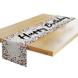 Happy Birthday Polka Dots Table Runner 13x72 Inch Kitchen Dining Birthday Sign Table Decor for Indoor Outdoor Farmhouse Home Party Decoration ZQ12-G