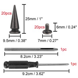 YORANYO 20 Sets 25MM Gun Metal Metallic Spikes and Studs 1" Metal Bullet Cone Spikes Screw Back Large Punk Studs and Spikes for Clothing Shoes Leather Belts Bags Accessories with Installation Tools