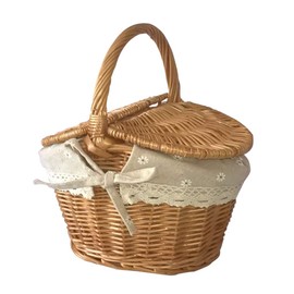 WE-HYTRE Wicker Hamper Willow Woven Picnic Basket with Handle, Double Lid, Fruit Storage