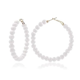 Boho Beaded Hoop Earrings Bohemian Multicolor Candy Acrylic Circle Round Chic Dangle Earrings for Women Statement Ear Jewelry-white