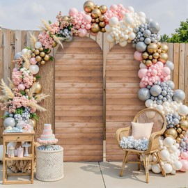 Wooden Arch Backdrop Cover Set of 3, 7.2ft 6.6ft 6ft Vintage Wood Texture Stretchy Spandex Fitted Wedding Arch Cover for Round Top Chiara Backdrop Stand Covers for Wedding Birthday Party Decoration