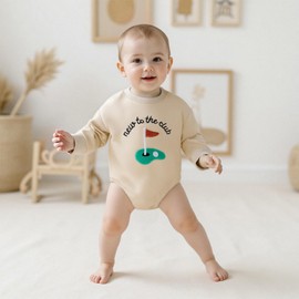 PUHHAPIEY Baby Boy Fall Winter Outfit New To The Club Golf Embroidery Long Sleeve Sweatshirt Bubble Romper Newborn Bodysuit (Khaki, 0-3 Months)